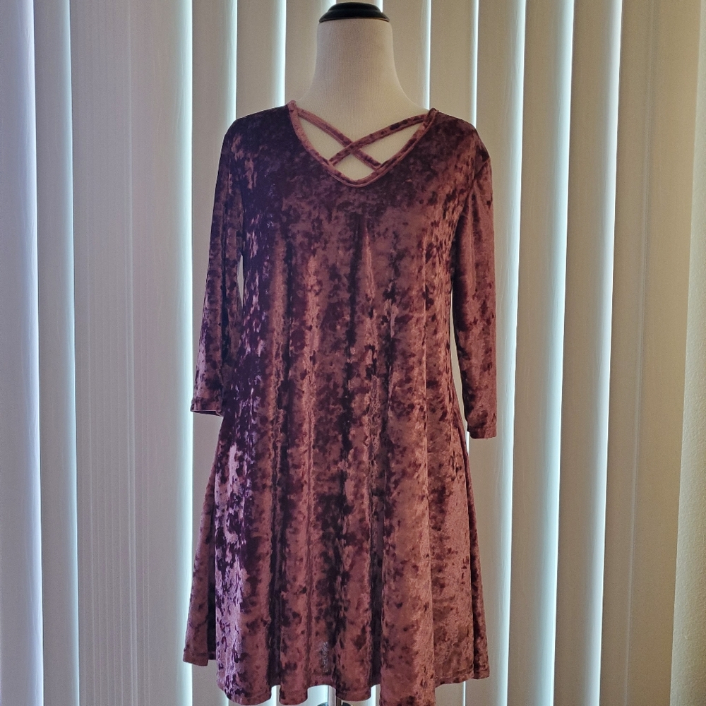 Crushed Velvet long-sleeve mini dress